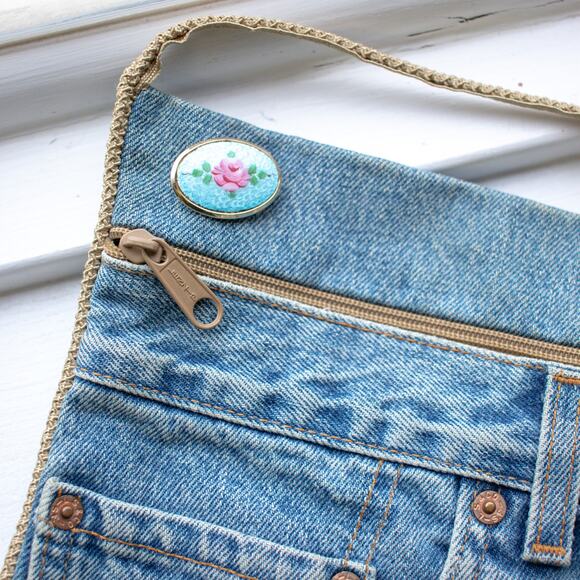 Mall Bag Jean Crossbody Bag With Vintage Brochets - Picture 3 of 6